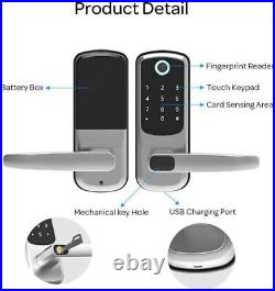 Biometric Fingerprint Lock, Keyless Entry Door Lock with Handle Silver