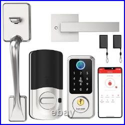 Biometric Fingerprint Smart Lock with Front Door Handle Set, Keyless Silver