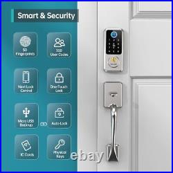 Biometric Fingerprint Smart Lock with Front Door Handle Set, Keyless Silver