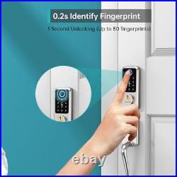 Biometric Fingerprint Smart Lock with Front Door Handle Set, Keyless Silver