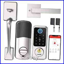 Biometric Fingerprint Smart Lock with Front Door Handle Set, Keyless Silver