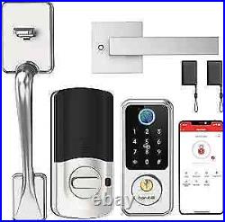 Biometric Fingerprint Smart Lock with Front Door Handle Set, Keyless Silver