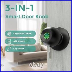 Fingerprint Door Lock, Rechargeable Smart Door Knob, Biometric Door Lock Black