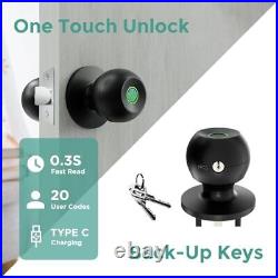 Fingerprint Door Lock, Rechargeable Smart Door Knob, Biometric Door Lock with