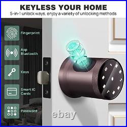 Fingerprint Door Lock, Smart Biometric Door Knob with Voice Function, Aluminum