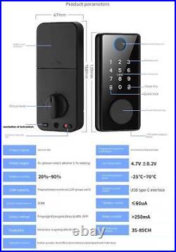 Smart Deadbolt Indoor Locks Bluetooth App Biometric Fingerprint Password Keyless